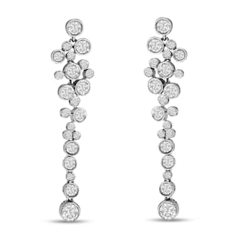 18K White Gold 3.15ctw Round Diamond Waterfall Drop Dangle Stud Earrings