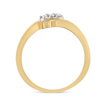 10K Yellow Gold over Sterling Silver 1/10ctw Diamond Three-Stone Bypass Ring