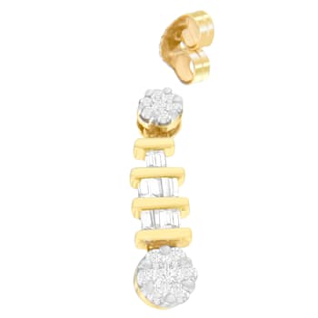 14K Yellow Gold 3/4ctw Round and Baguette-cut Diamond Earrings