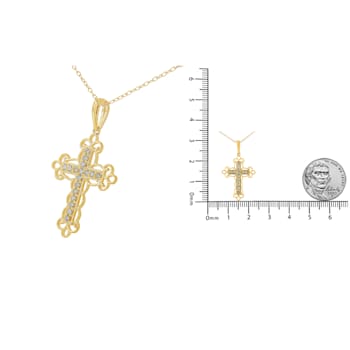 10K Yellow Over Sterling Silver 1/4ctw Champagne Diamond Filigree Cross
Pendant w\chain 18"