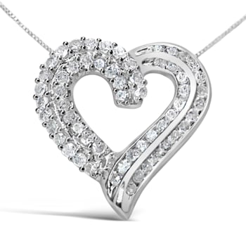 Sterling Silver 1.0ctw Diamond Open work Ribbon Heart Pendant 18"
Necklace (I-J Color, I3 Clarity)