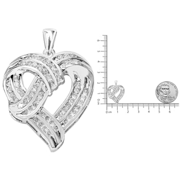 1.25ctw Round Diamond Openwork Ribbon Heart Sterling Silver Pendant with Chain