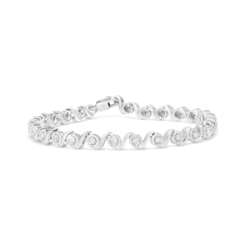 Sterling Silver 1/2 Cttw Round Diamond Halo S-Link Bracelet (I-J Color,
I2-I3 Clarity) - 7"