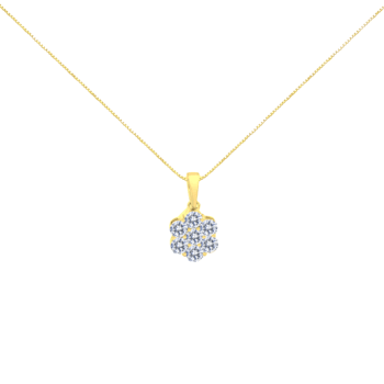14K Yellow Gold 1.00ctw Round Diamond Floral Cluster 18" Pendant
w\chain(H-I Color, SI2-I1 Clarity)