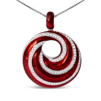 Sterling Silver Red Enamel and 1/2 Diamond Endless Swirl Medallion
18" Pendant Necklace