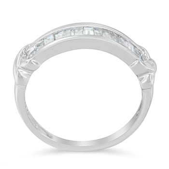 Sterling Silver 1/2ctw Baguette Diamond Channel Set X-Station Ring (H-I
Color, I1-I2 Clarity)