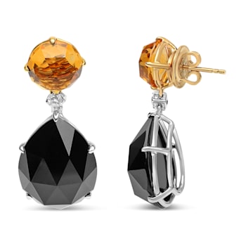 18K Two-tone Round Citrine and Pear Onyx Gemstone with Diamond Accent
Teardrop Dangle Earrings