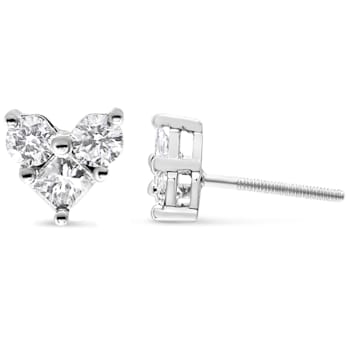 10K White Gold 1/2ctw Diamond 3 Stone Trio Heart Stud Earring