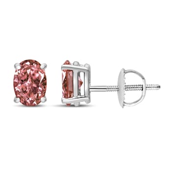 14K White Gold 1.0ctw Lab Grown Pink Oval Classic Diamond Solitaire Stud Earrings