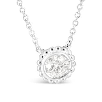 10K White Gold 1/2ctw Bezel Set Round Diamond Sunflower Finish Necklace
(I-J Color, I1-I2 Clarity)