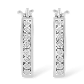 Sterling-Silver Diamond Accent Channel Set Style Hoop Earring