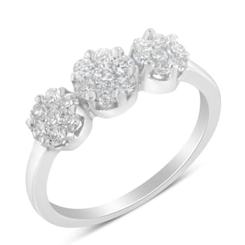 14K White Gold Three-Stone Cluster Diamond Ring (0.7 Cttw, H-I Color,
SI2-I1 Clarity)