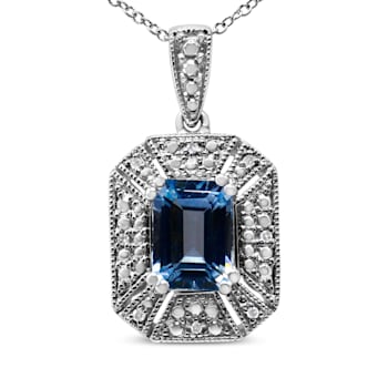 .925 Sterling Silver 8x6mm Gemstone and Diamond Accent Art Deco Style
18" Pendant Necklace
