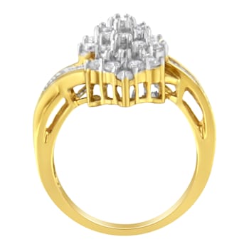 10K Yellow Gold Round And Baguette Cut Diamond Cluster Ring (1 1/10
Cttw, H-I Color, SI2-I1 Clarity)