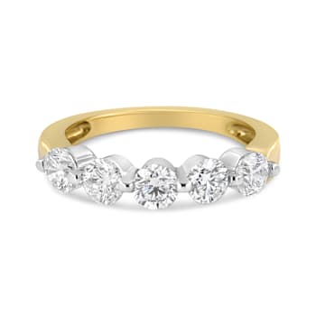 14K Two-tone Gold 1 1/2ctw Round-Cut Diamond 5 Stone Ring Band (H-I
Color, SI2-I1 Clarity)