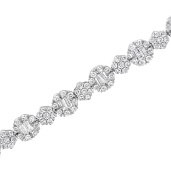10K White Gold 4.0ctw Brilliant Round-cut and Baguette Diamond Floral
Cluster Link Bracelet