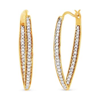 10K Yellow Gold 1/2ctw Round-Cut Diamond Modern Hoop Earrings