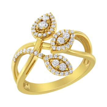 10K Yellow Gold 1/2ctw Round Diamond Crossover Triple Leaf Bypass Ring
(I-J Color, I1-I2 Clarity)