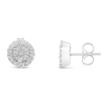 14K White Gold 1/2ctw Brilliant-Cut Diamond Halo-Style Cluster Round
Button Stud Earrings