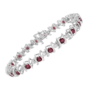 3.5 mm Lab Created Red Ruby and 1/6 ctw Diamond Rhodium Over Sterling
Silver Tennis Bracelet