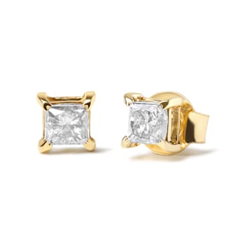 10K Yellow Gold 5/8 Cttw Princess Cut Diamond 4-Prong Solitaire Stud Earrings