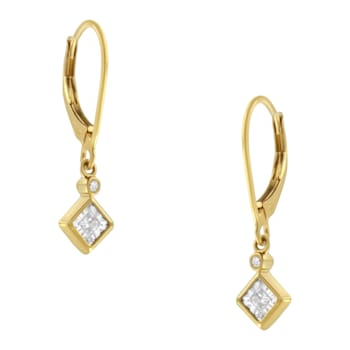 14K Yellow Gold Over Sterling Silver Diamond Dangle Earrings 1/3ctw