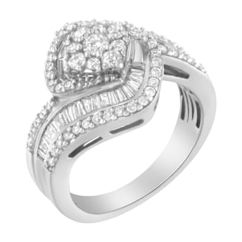 14K White Gold 1.0ctw Mixed-Cut Diamond Round Floral Cluster Ring(H-I
Color, SI2-I1 Clarity)