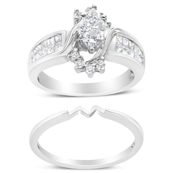 14K White Gold 1 1/2ctw Composite Diamond Marquise Diamond Ring Set(H-I
Color, SI1-SI2) Size 7