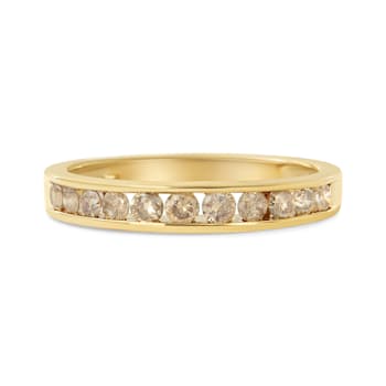 14K Yellow Gold Plated Sterling Silver 1/2 Ctw Round Diamond 11 Stone
Anniversary Band Ring