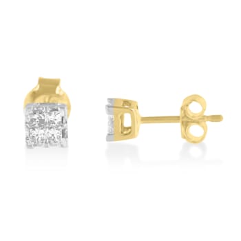 10k Yellow Gold Princess Diamond Quad Stud Earrings 1/4ctw