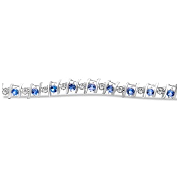 3.5 mm Lab Created Blue Aquamarine and 1/6 ctw Diamond Rhodium Over
Sterling Silver Tennis Bracelet