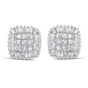 10K White Gold 1/2ctw Invisible-Set Princess Cut and Prong-Set Baguette
Diamond Stud Earrings