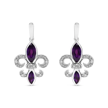 .925 Sterling Silver Marquise Cut Amethyst and Diamond Accent Fleur De
Lis Dangle Stud Earrings