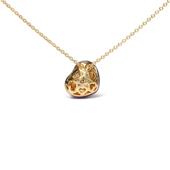 18K Yellow Gold Blue Enamel and Pave Round Diamonds Heart Design Pendant Necklace