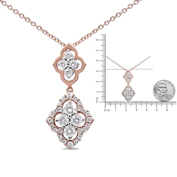 14K Rose Gold 3/4 Cttw Round Diamond Double Quatrefoil Pendant 18" Necklace