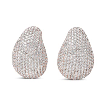 18K Rose Gold Micro Pave Diamond Sculptural Design Omega Clip Statement Earrings