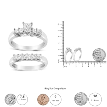 1.50ctw 5-Stone Princess Cut Diamond 14K White Gold Wedding Ring Set