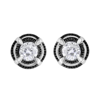 Black Rhodium Over Sterling Silver Round 1.0ctw Diamond Double Halo
Solitaire Stud Earrings