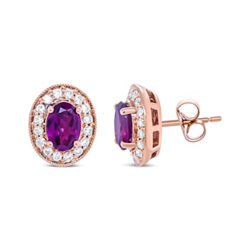 14K Rose Gold 7x5mm Cushion Cut Garnet and 3/8ctw Round Diamond Halo
Stud Earrings