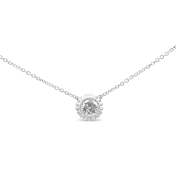 10K White Gold 1/4ct Bezel-Set Round Diamond Solitaire Floral Necklace
(I-J Color, SI2-I1 Clarity)