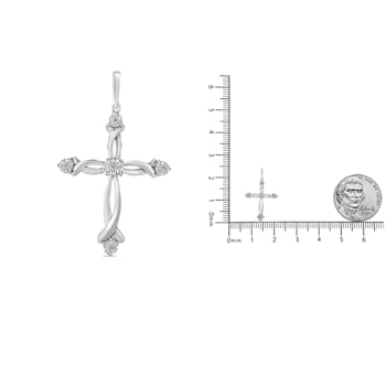 1/15ctw Round Cut Diamond Accent Cross Sterling Silver Pendant Necklace
with 18" Chain