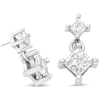 14K White Gold 3/8ctw Princess-Cut Diamond Double Dangle 2 Stone Stud
Drop Earrings