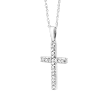 1/4ctw Lab-Grown Diamond Cross Sterling Silver Pendant Necklace with
18" Chain