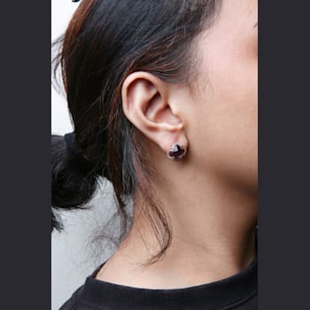 18K Rose Gold Clover Cut Amethyst Gemstone with Round Diamonds Halo Stud Earrings