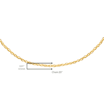 Solid 10K Gold 0.5mm Rope Chain Unisex Necklace - Size 20"