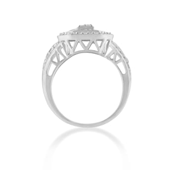 Sterling Silver 1.0ctw Round and Baguette Diamond Elongated Cocktail
Ring (H-I Color, I2-I3 Clarity)