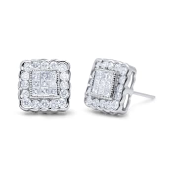 1.00ctw Brilliant & Princess Cut Diamond Square Halo 14K White Gold
Stud Earrings
