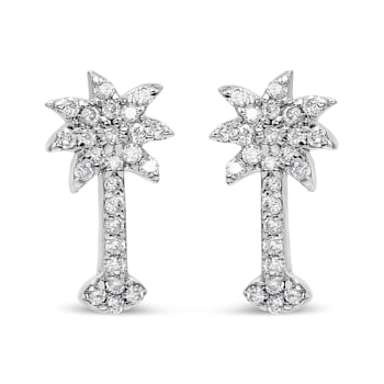14K White Gold 1/4 Cttw Diamond Palm Tree Push Back Stud Earrings (K-L
Color, I1-I2 Clarity)