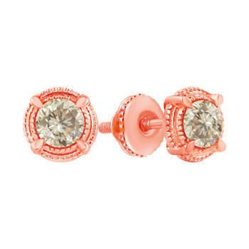 14K Rose Gold Over Sterling Silver 1.0ctw Round Diamond Solitaire
Milgrain Stud Earrings
