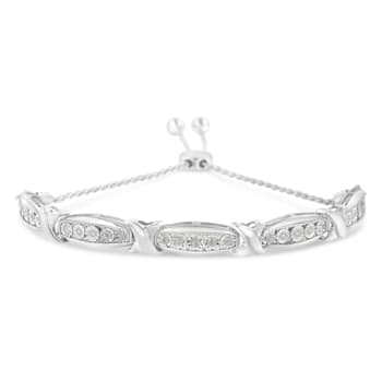 Sterling Silver Round-Cut Diamond X and Tapered Bar Miracle-Set Bolo Bracelet